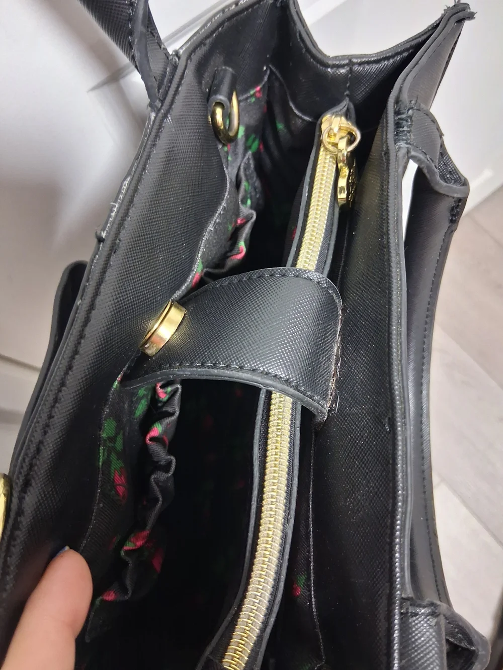 Betsey Johnson Black Scalloped Satchel with Gold Heart Charm